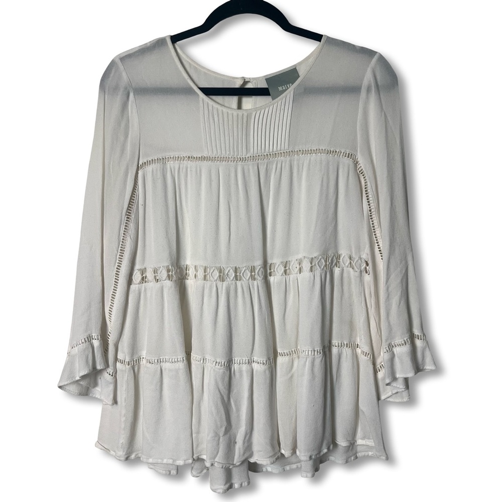 Maeve Anthropologie - Women’s Ivory Boho Tiered Peasant Blouse - Sz. M